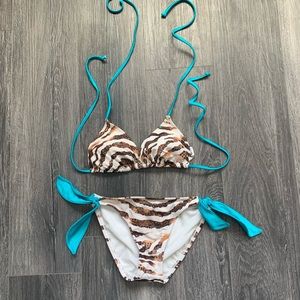 Turquoise Animal print Split Bikini Size M